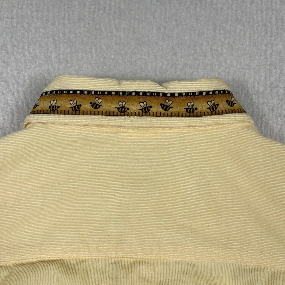 Cherokee Shirt Womens Medium Yellow Orange Corduroy Bears‎ Honey Tea Party VTG